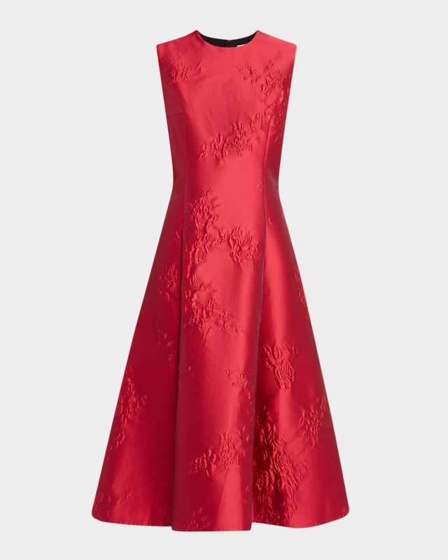 Mara Floral Bubble Jacquard Sleeveless Midi Dress